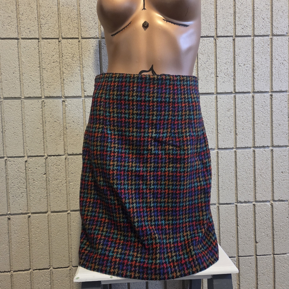 Vintage Multicolor Houndstooth Wool Blend Pencil Skirt